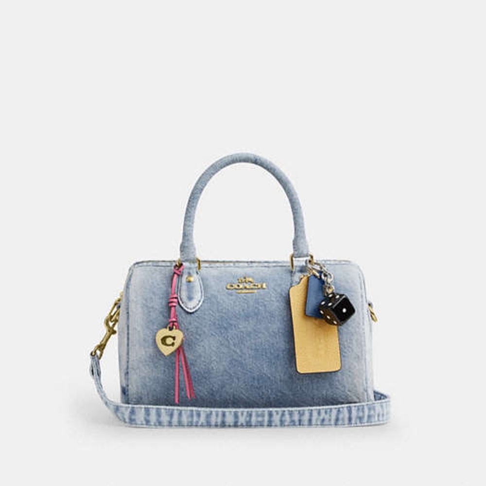 Coach Rowan (Medium) Satchel Bag In Loved Denim With Charms CDY74